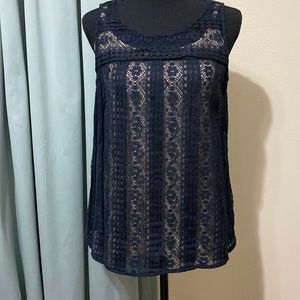 Loft navy lace swing tank